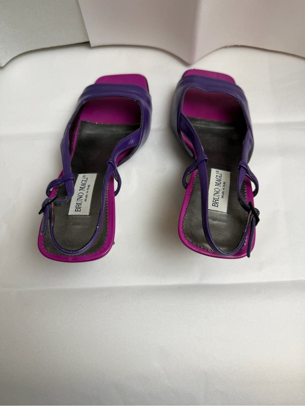 Bruno Magli Purple Leather Slingback Sandals with Fuchsia Insole - Picture 3 of 5